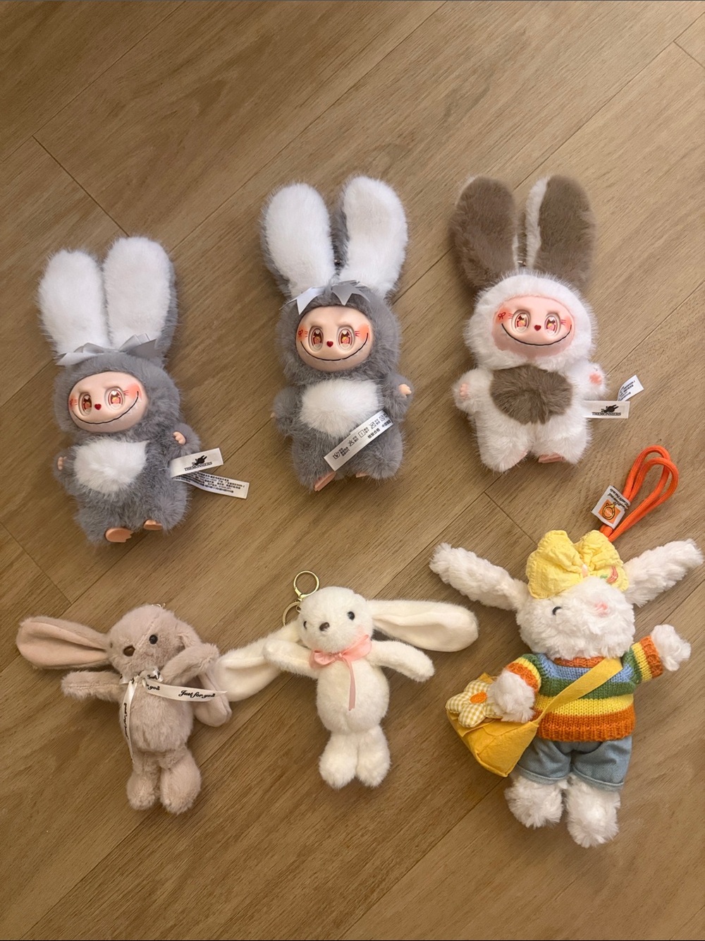 Plush Bunny Bag Charm Keychains - Gray and White Cute Rabbit Monster Lafufus